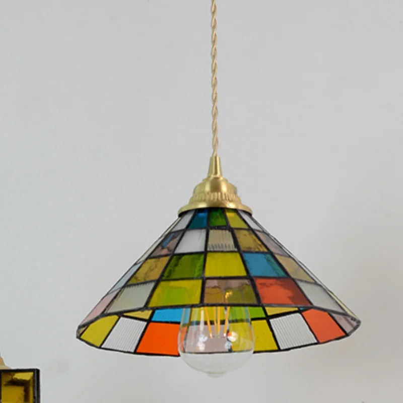 DecorBites™ Colorful Glass Magic Cube LED Pendant Lights Tiffany Style Wood Hang Lamp