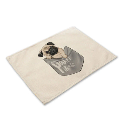 DecorBites™ Cute Dog Linen Dining Mats Coasters 42*32cm Home Decor