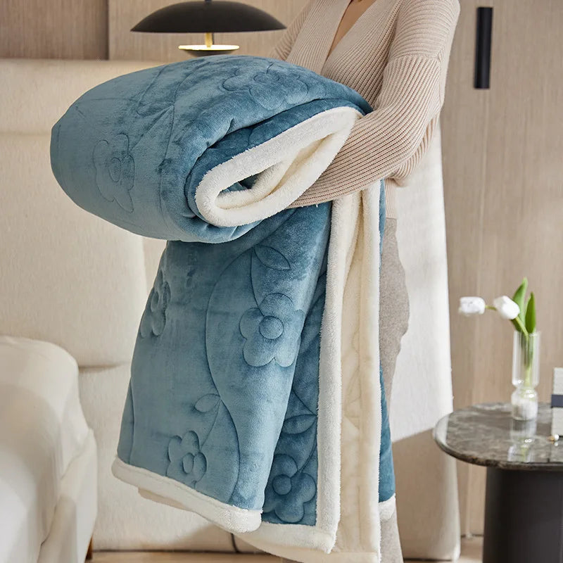 Manta de sofá DecorBites™ de lana de cordero de tres capas, acogedora, para decoración de otoño e invierno