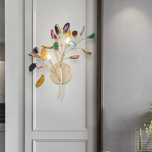 DecorBites™ Agate LED Wall Lamp Sconces Gold Metal Surface Mount E14 G4 Bulb