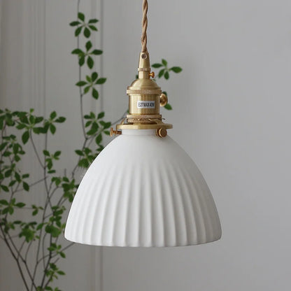 DecorBites™ Ceramic LED Pendant Light Fixture with Adjustable Wire, Brass Knob Switch