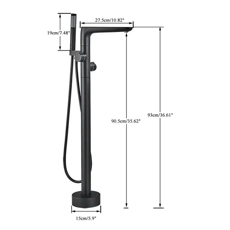 DecorBites™ Dual Handle Black Waterfall Bathtub Faucet Floor Standing Set for Bathroom