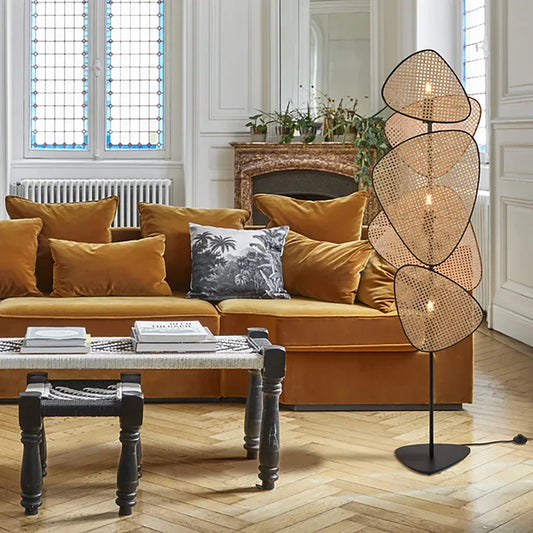 DecorBites™ Leaf Grid Handmade Rattan Screen Chandelier for Modern Living Room and Bedroom