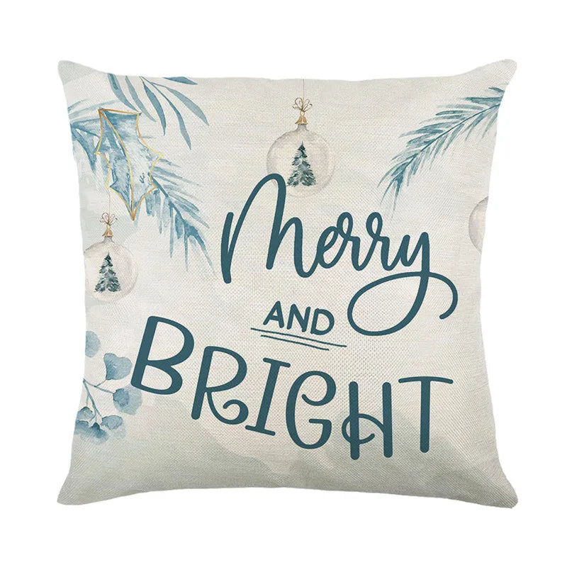 DecorBites™ Christmas Letter Print Linen Throw Pillow Cover for Holiday Home Decoration