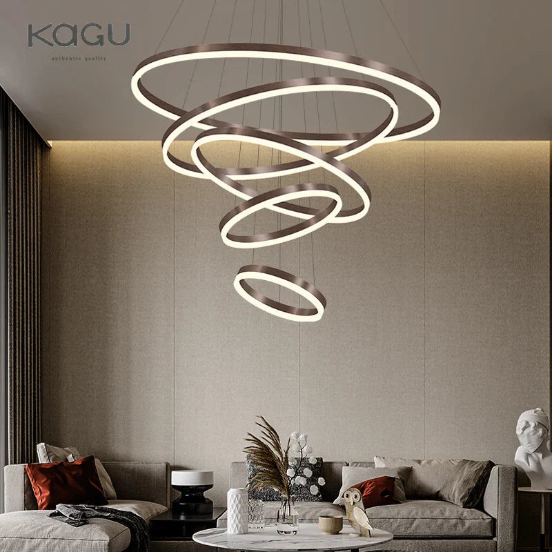 DecorBites™ Black Led Rings Circle Pendant Chandelier for Living Dining Kitchen