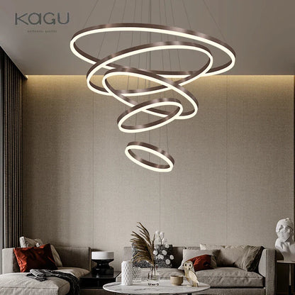 DecorBites™ Black Led Rings Circle Pendant Chandelier for Living Dining Kitchen