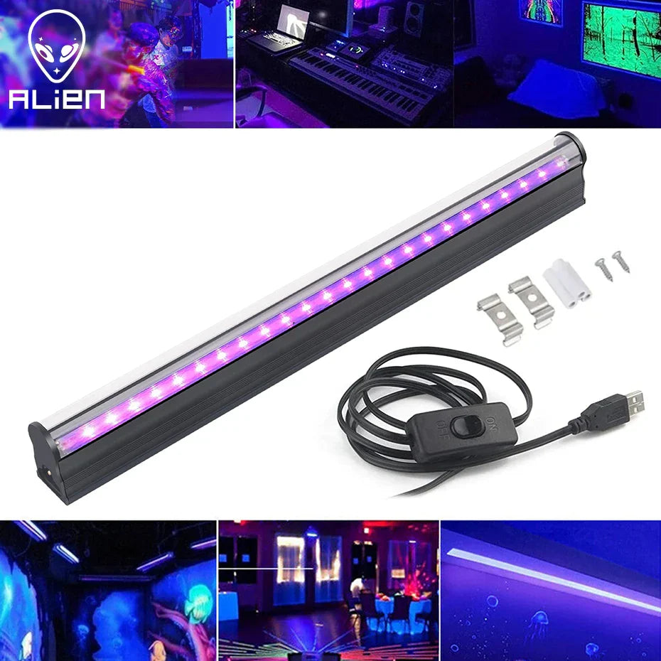 DecorBites™ LED Black Light 6W: 395nm T5 UV Blacklight Bar for Glow Halloween Decor