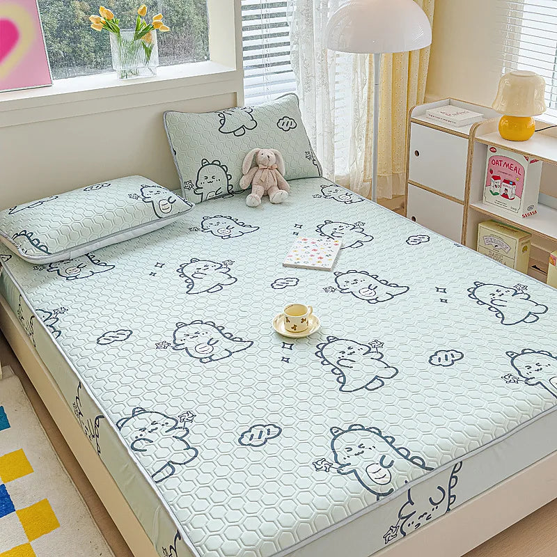 طقم ملاءات DecorBites™ المصنوعة من الحرير البارد من اللاتكس مع أكياس وسائد، حرير ثلجي صيفي، سرير فردي مزدوج