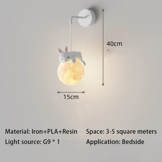 DecorBites™ Kids Room LED Chandeliers White Bear Bunny Pendant Light Glass Bedside Lamp