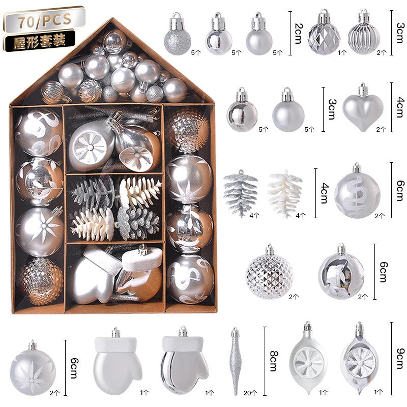 70pcs Christmas Ornaments Boutique Christmas Ball Set Christmas Tree Pendant Home Bedroom New Year Decoration New Year Gift 2024