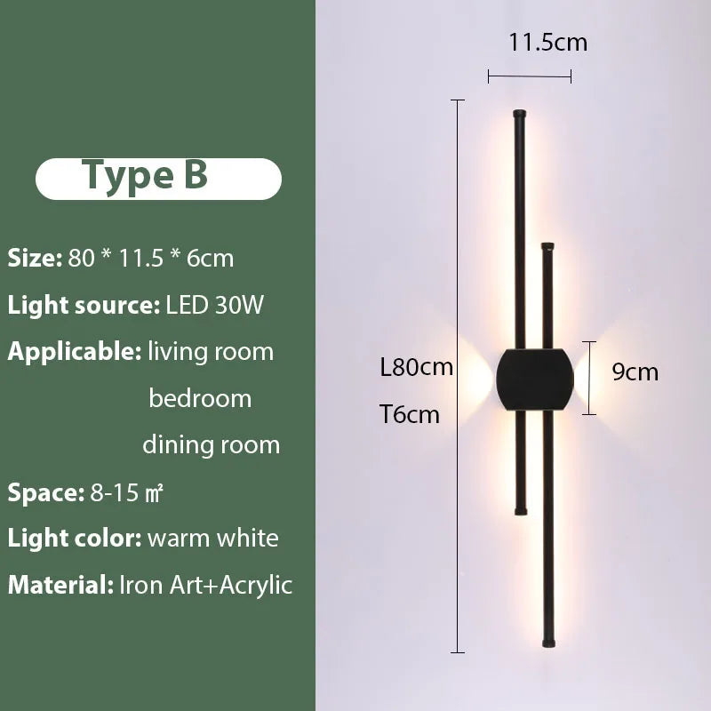 DecorBites™ Black Iron LED Wall Lamp for Living Room, Bedside, TV Background - 110v 240v