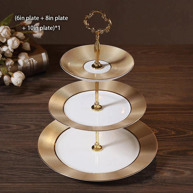 Juego de platos de fruta de porcelana fina DecorBites™, soporte para pasteles, platos para aperitivos de bufé, vajilla elegante