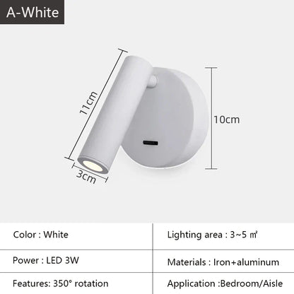 DecorBites™ Bedroom Wall Lamp Surface Spotlight Indoor Reading Sconce Lights