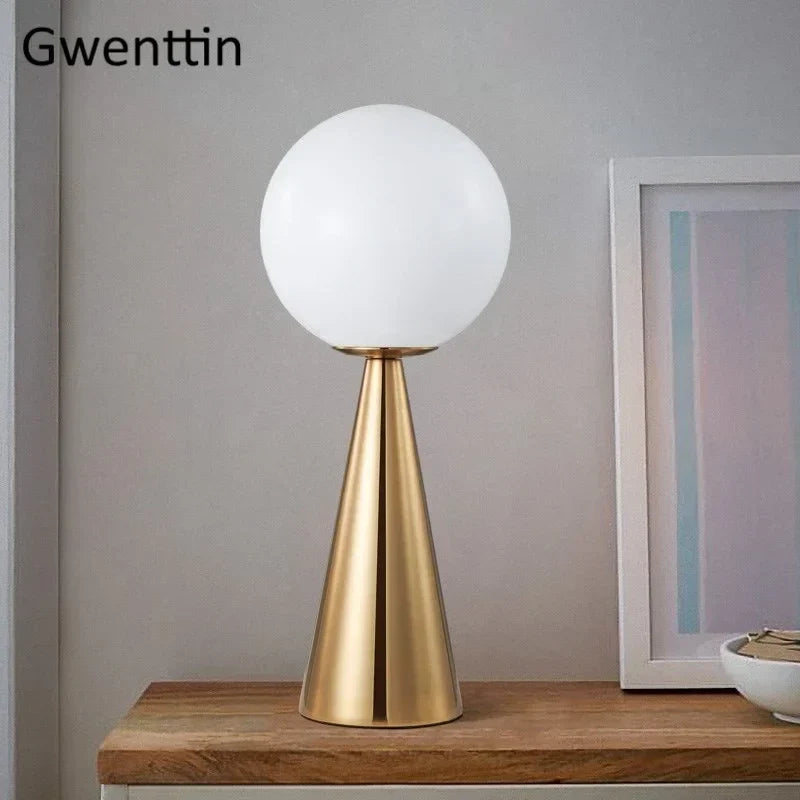 Lámpara de mesa de bola de vidrio dorado Decorbites™ con iluminación LED para escritorio, decoración moderna del hogar para dormitorio y sala de estar