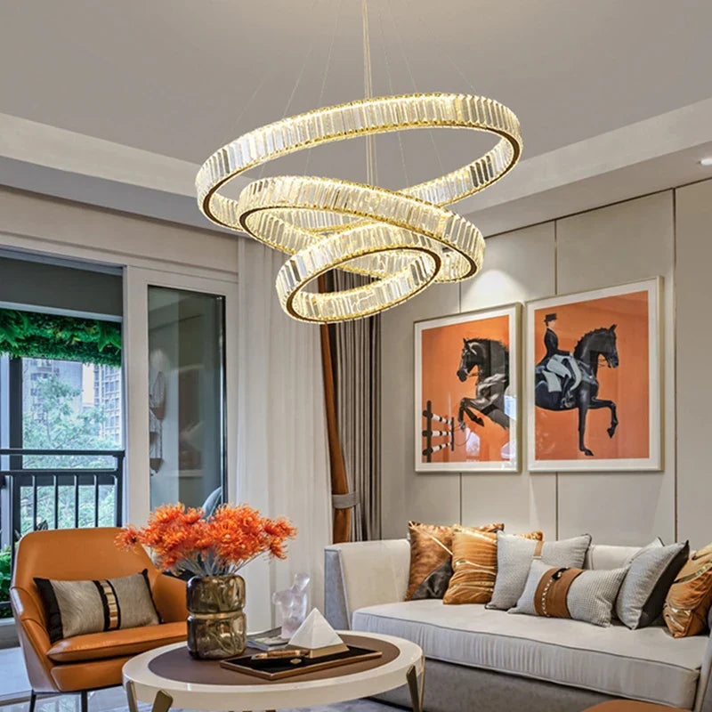 Modern Crystal Ring Pendant Chandelier In Gold Or Silver