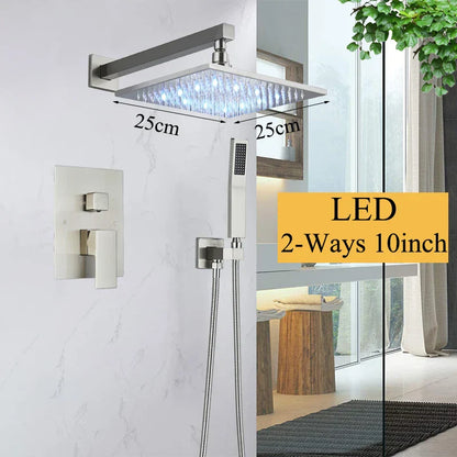 DecorBites™ LED Black Wall Mounted Shower Faucet Set with Rainfall Shower Head