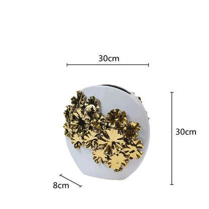 DecorBites™ Gold Embossed Flower Ceramic Vase for Home Decoration and Floral Arrangements