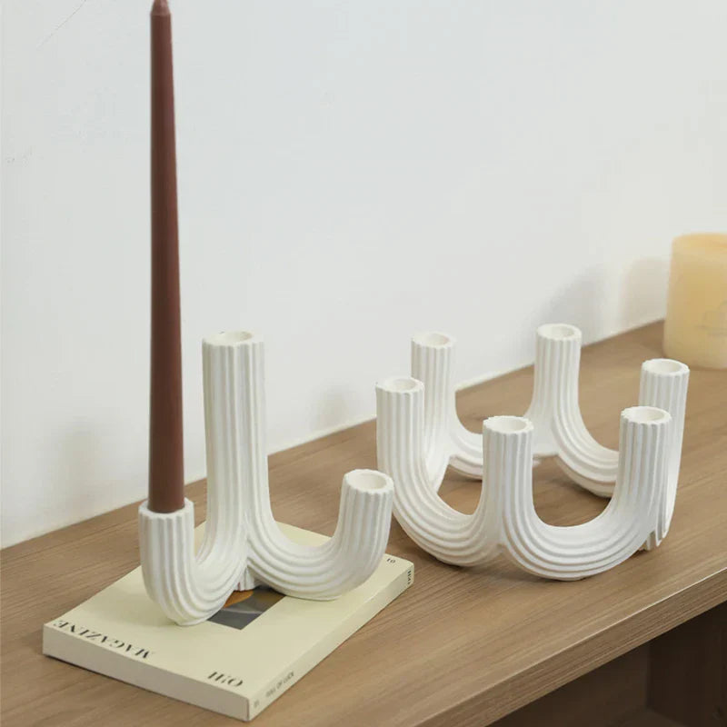DecorBites™ Elegant White Ceramic Candlestick Holder for Home Decor and Dining Table