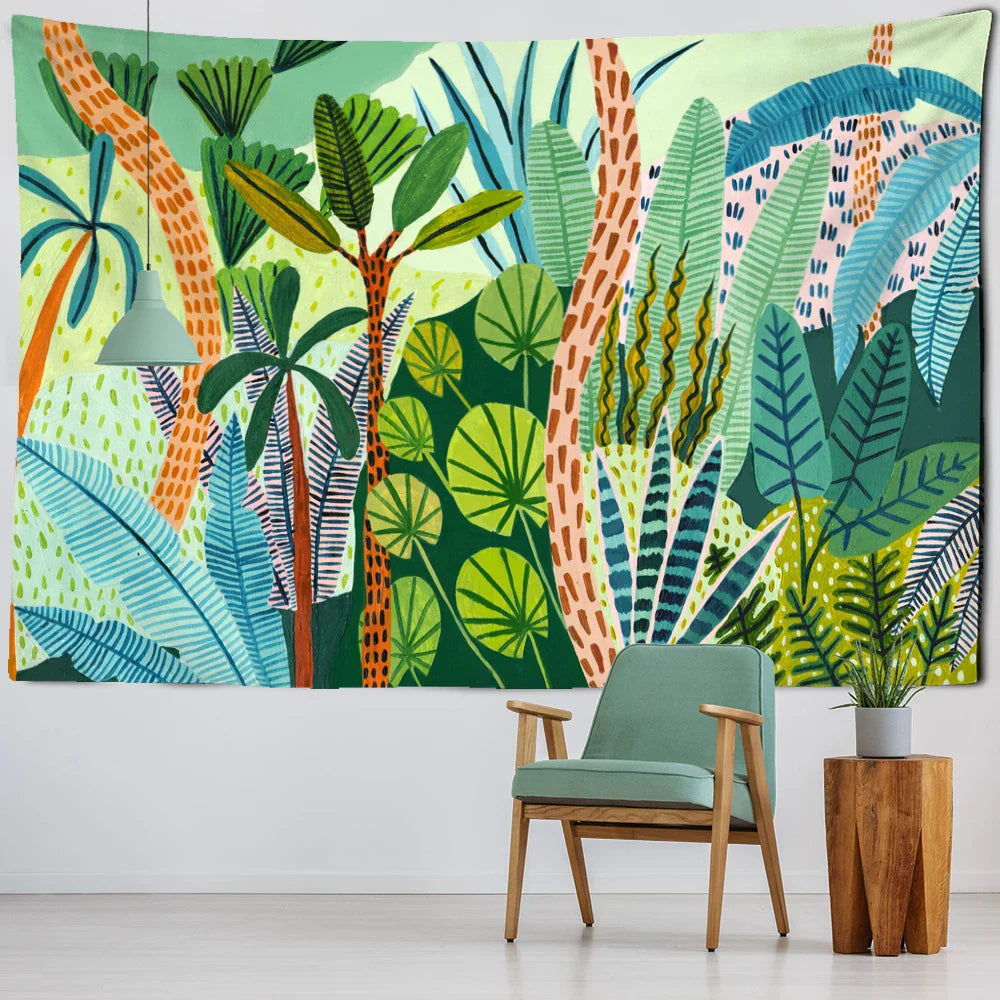 Tropical Plants Tapestry Wall Hanging by Decobites for Living Room Bedroom Décor