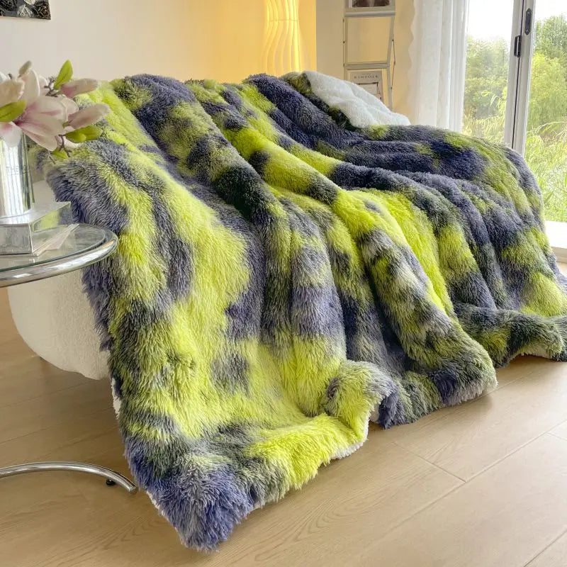 Decobites Shaggy Mink Berber Fleece Patchwork Blanket - Cozy Vintage Style for Winter Warmth