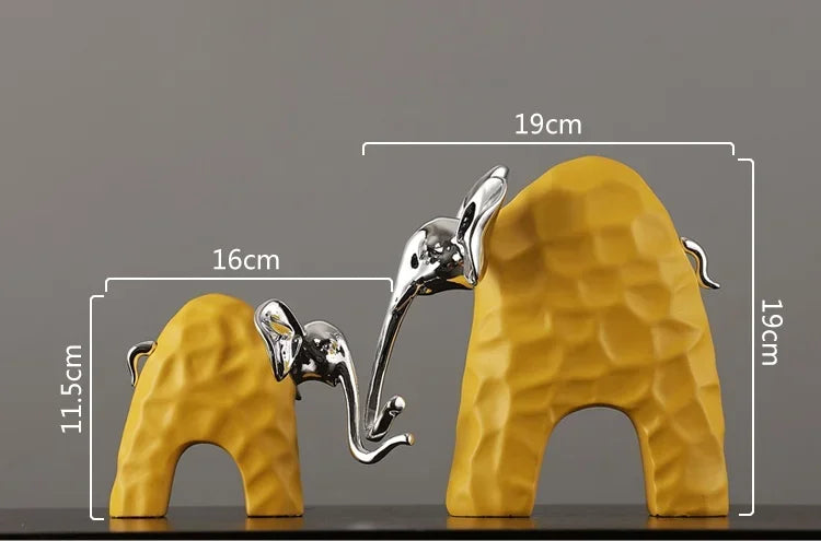 DecorBites™ Elephant Mother-calf Golden Resin Sculpture Figurine