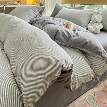 Juego de cama DecorBites™ Cozy Striped Cotton - Kit de edredón transpirable y suave