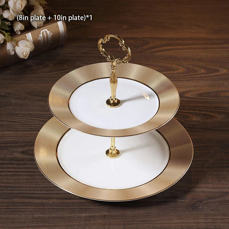 DecorBites™ Juego de platos de fruta de porcelana fina, soporte para pasteles, platos para buffet, bandeja, vajilla decorativa