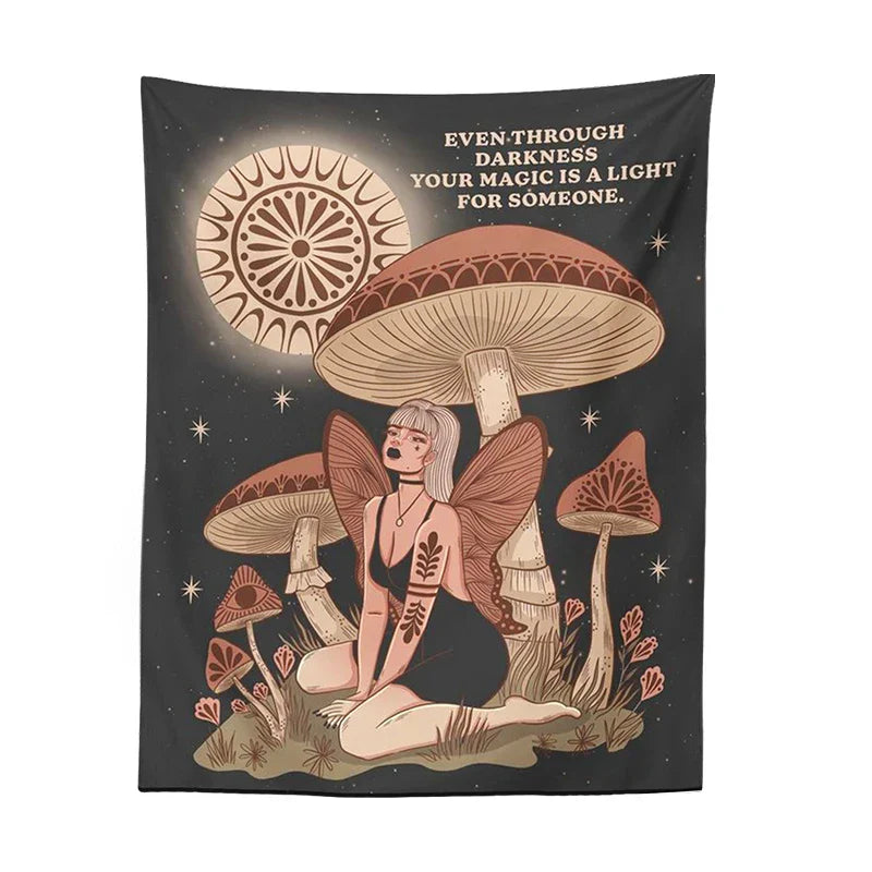 Decobites Psychedelic Mushroom Woman Tapestry Wall Hanging for Hippie Bohemian Decor