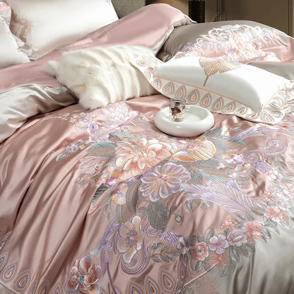 Decobites European Palace Style Flowers Embroidery Bedding Set - Duvet Cover, Sheet, Pillowcase