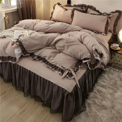 DecorBites™ Korean Bed Skirt Set with Ruffled Edges - Solid, Skin-Friendly Bedding Kit
