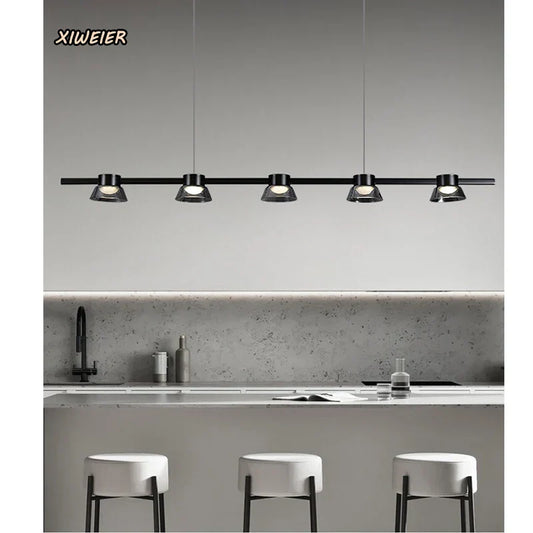DecorBites™ Black Strip Chandelier: Modern Nordic LED Lighting for Office, Restaurant, Living Room