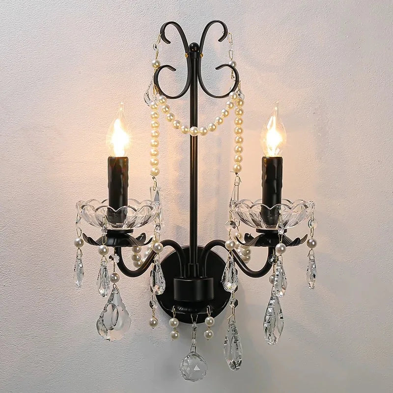DecorBites™ Black Crystal Chandelier Foyer Pendant Lights for Art Decor Luminarias