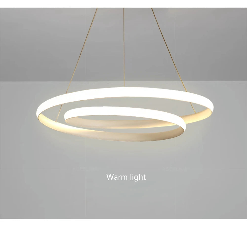 Lámpara Colgante LED Nórdica Diseño Minimalista de Doble Anillo Colores Negro y Blanco Luz Principal para Sala de Estar Dormitorio Comedor Villa