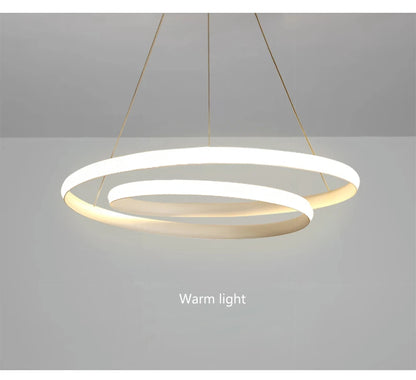 Lámpara Colgante LED Nórdica Diseño Minimalista de Doble Anillo Colores Negro y Blanco Luz Principal para Sala de Estar Dormitorio Comedor Villa