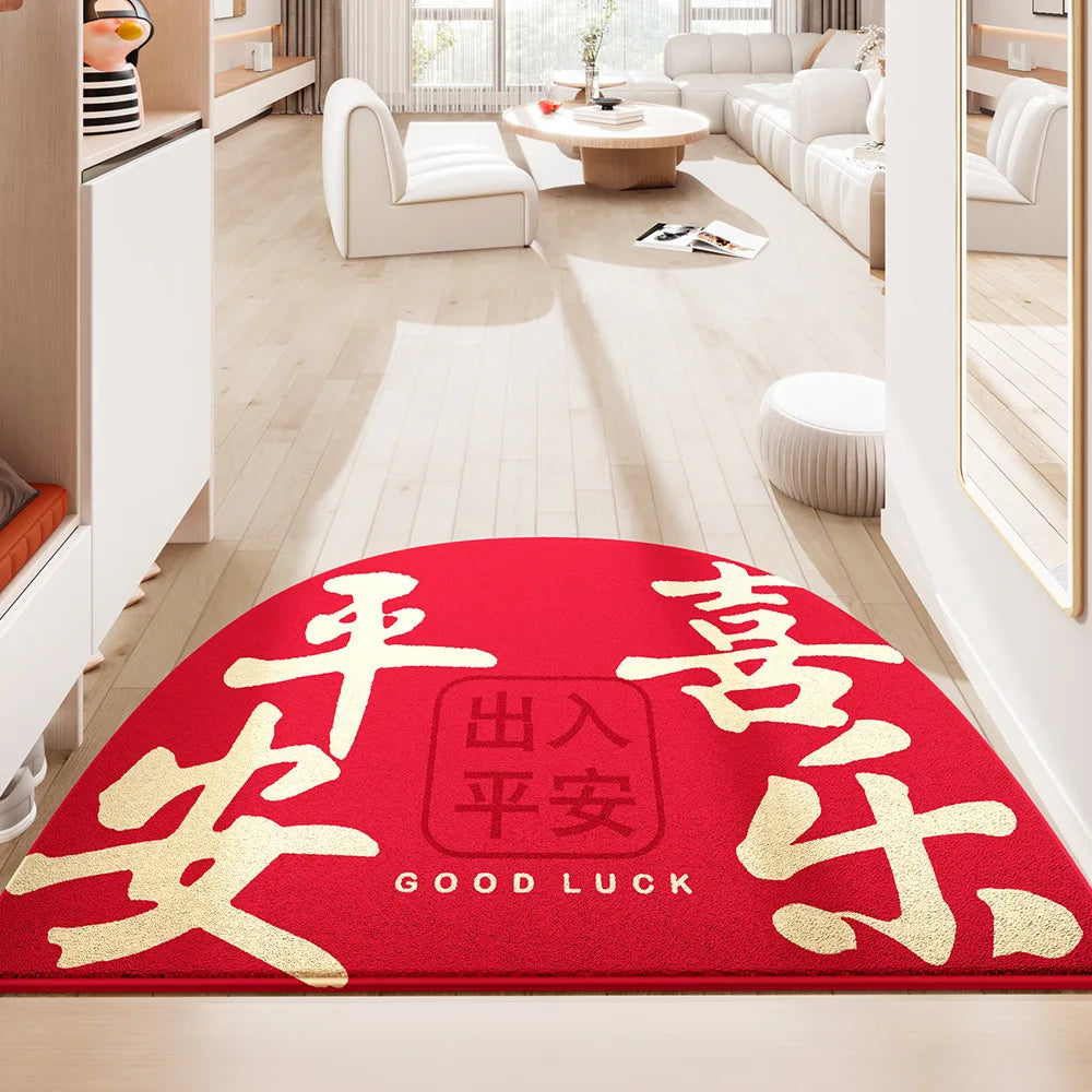 Decobites Red Tech Velvet Entrance Doormat: New Chinese Style, Anti-slip, Wear-resistant & Easy To Clean