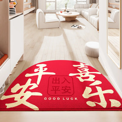 Decobites Red Tech Velvet Entrance Doormat: New Chinese Style, Anti-slip, Wear-resistant & Easy To Clean