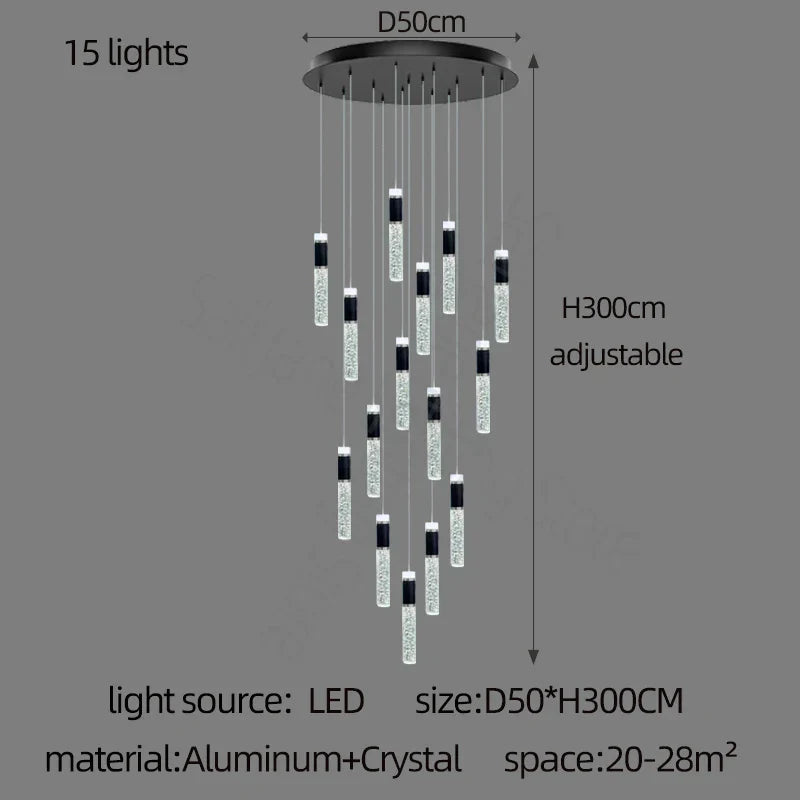 DecorBites™ Cylindrical Crystal Chandelier: Modern Villa Living Room Lamp for Stylish Interiors.