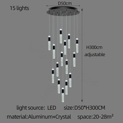 DecorBites™ Cylindrical Crystal Chandelier: Modern Villa Living Room Lamp for Stylish Interiors.