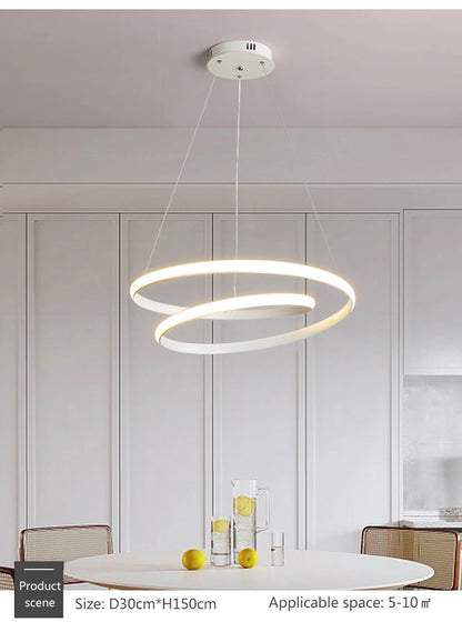 Lámpara Colgante LED Nórdica Diseño Minimalista de Doble Anillo Colores Negro y Blanco Luz Principal para Sala de Estar Dormitorio Comedor Villa