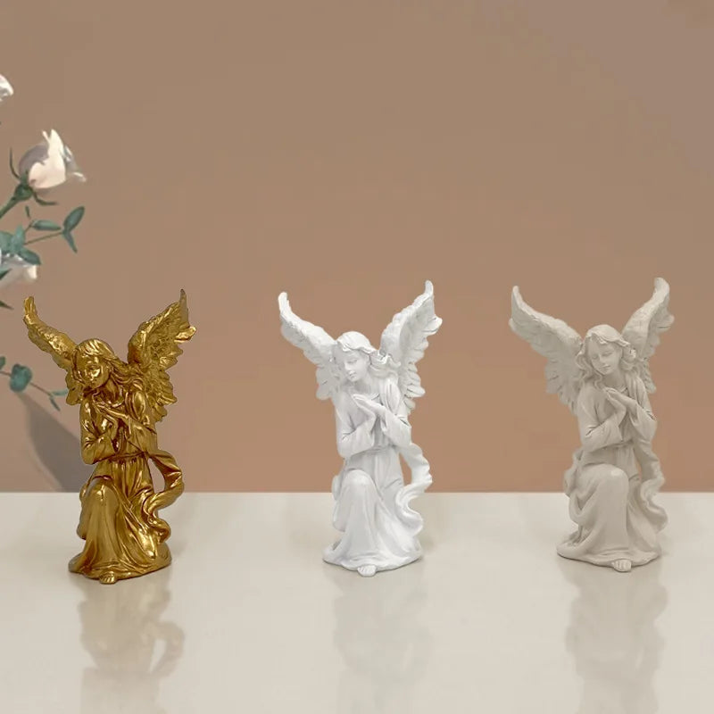 ديكوربايتس™ تمثال ملاك من الراتنج باللون الذهبي الأبيض، تمثال قابل للتجميع، ديكور منزلي