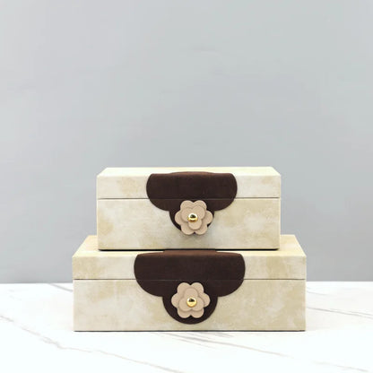 DecorBites™ Handmade Flowers Leather Jewelry Box Makeup Organizer Home Decor