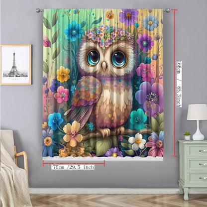 Decobites Black Cat Color Owl Modern Printed Curtain Set