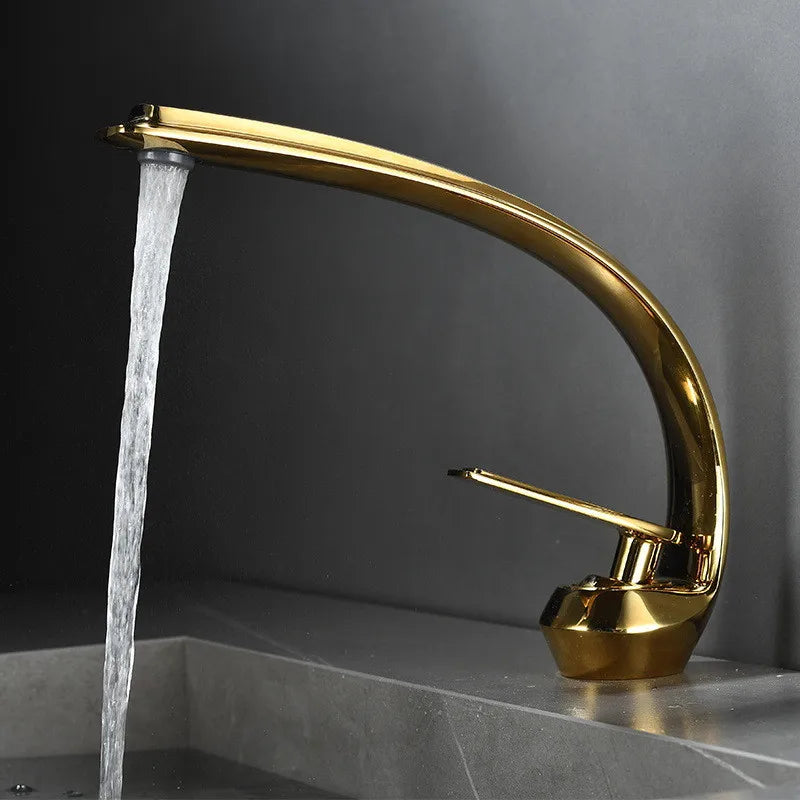 DecorBites™ Gold Black Bathroom Faucet Brass Sink Mixer Tap Single Handle Hot Cold Brush Gold