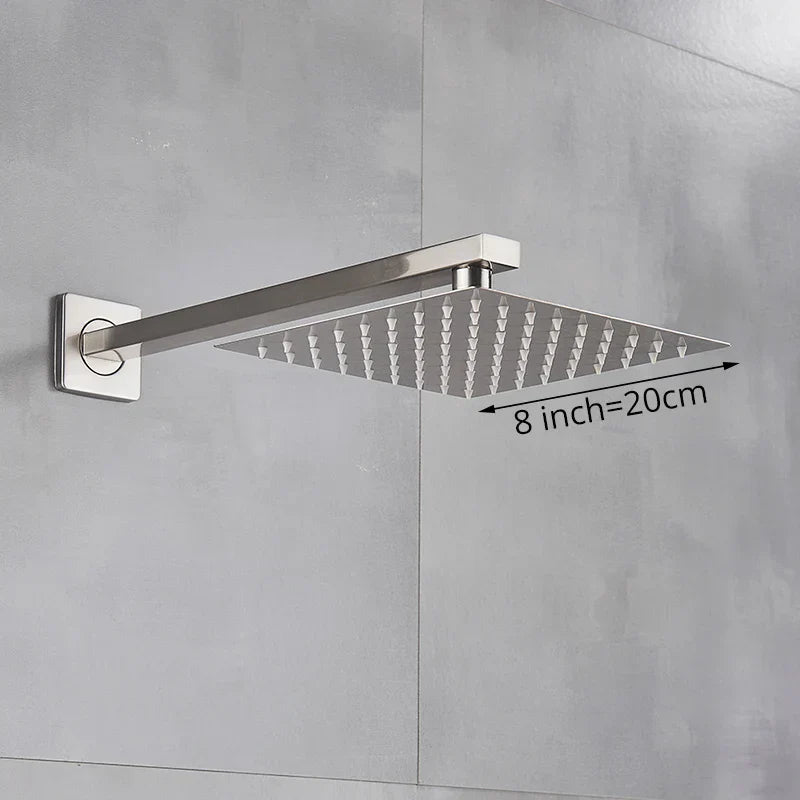 Cabezal de ducha tipo lluvia DecorBites™ de níquel cepillado con brazo de ducha - Rociador superior ultrafino