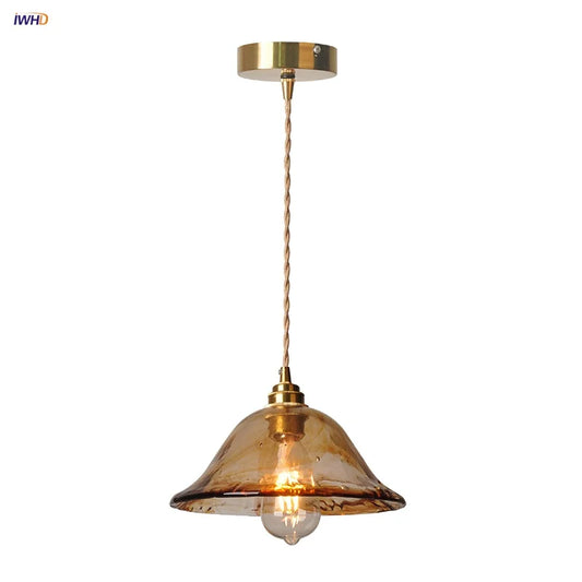 DecorBites™ Amber Glass LED Pendant Light Fixture, Vintage E27 Copper Hanging Lamp