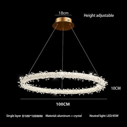 DecorBites™ Crystal Flower LED Chandelier: Elegant Round Pendant Light for Dining & Living Room