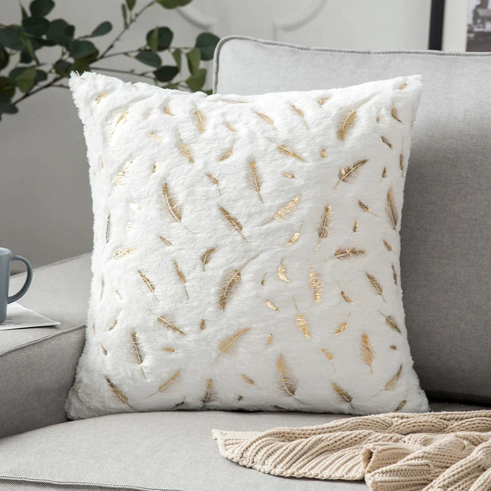 DecorBites™ Golden Fur Cushion Cover White 43x43 - Luxury Home Decor Pillow Case