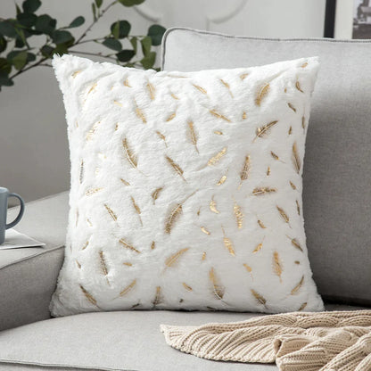 DecorBites™ Golden Fur Cushion Cover White 43x43 - Luxury Home Decor Pillow Case