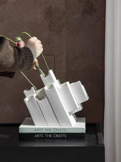 ديكور بايتس™ مزهرية خزفية هندسية بلوك ربط تنسيق الزهور الحرف اليدوية ديكور المنزل