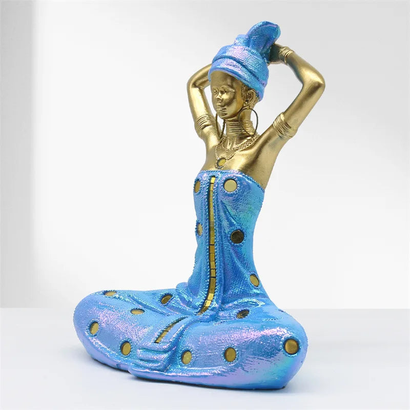 DecorBites™ Golden Female Statue African Tribal Style Portrait Sculpture Home Decor